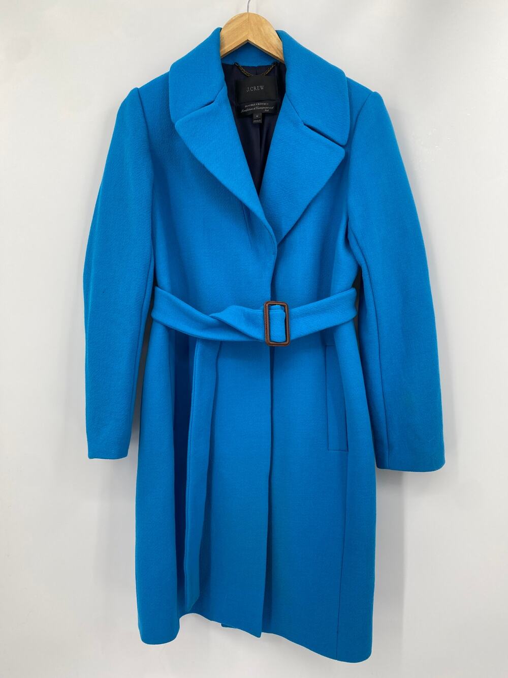 J. Crew Bright Blue Double Coth Italy Belted Pea Coat Wool Blend
